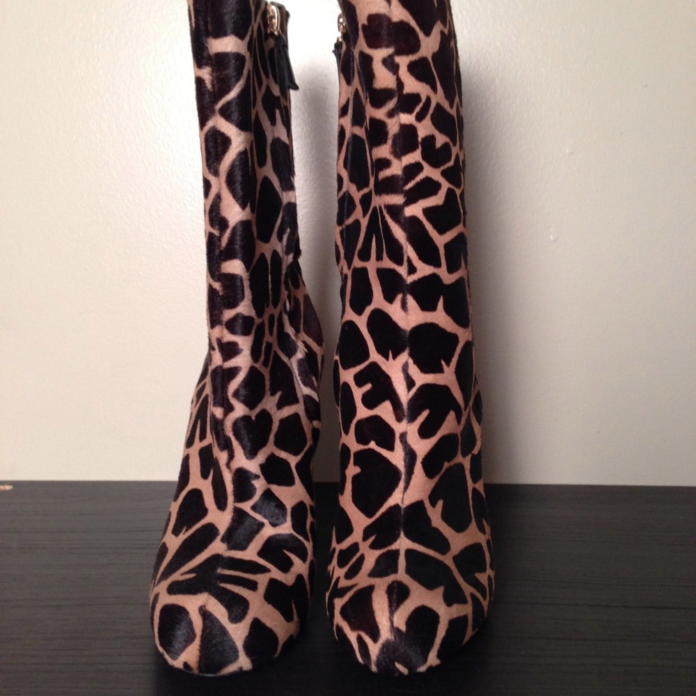 Pollini Calf Hair Giraffe Printed Booties
